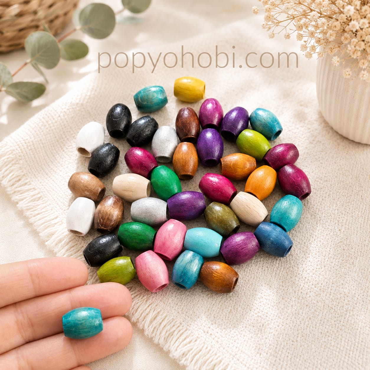 Ahşap Oval Renkli Boncuk 15 mm (40 adet)