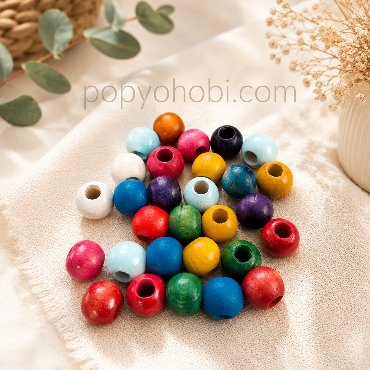 Ahşap Renkli Boncuk 12 mm (40 adet)