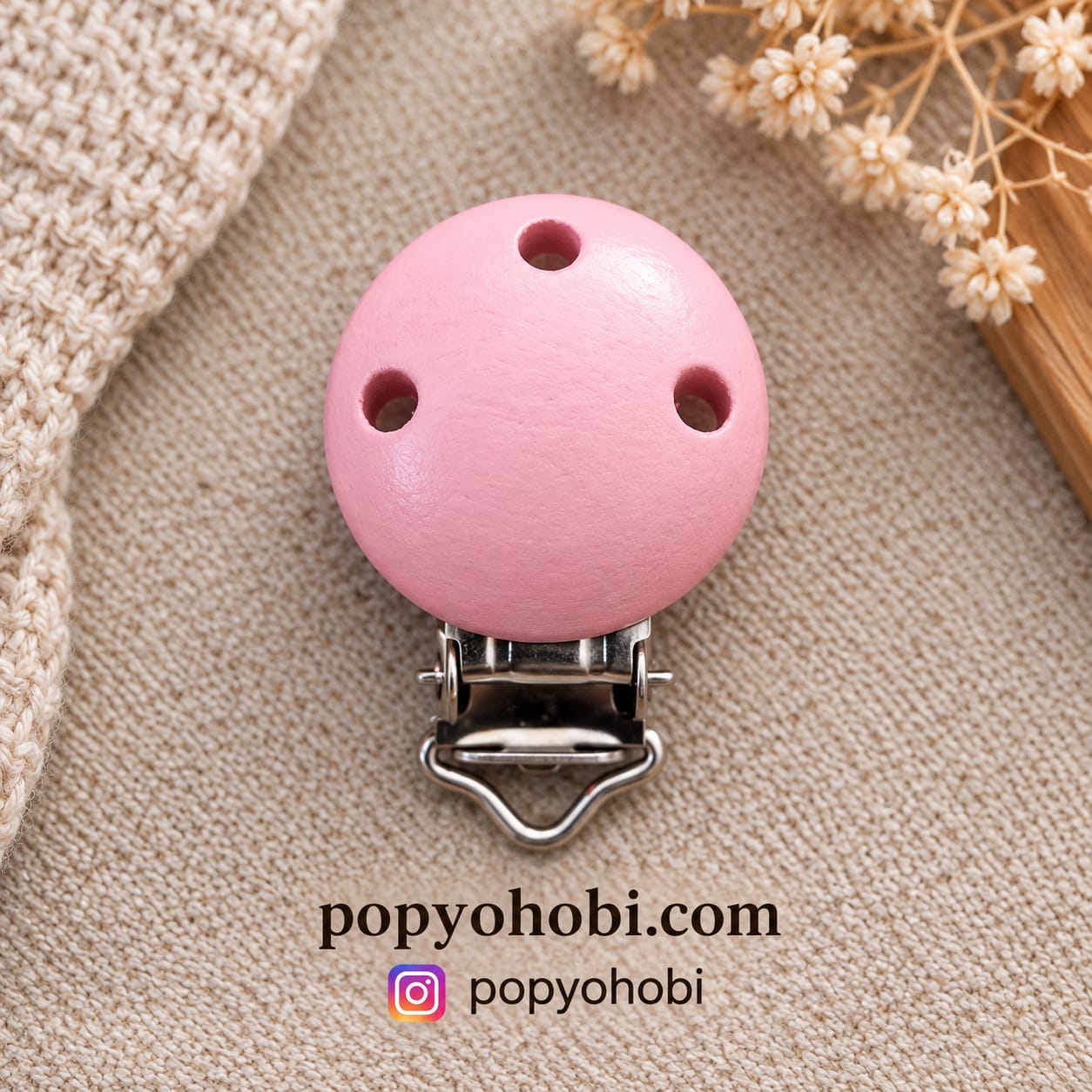 Ahşap Mantar Emzik Klips Pembe 3,5 cm